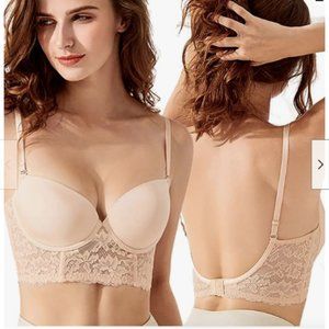 Womens Low Back Bra Push Up Seamless Bra U Shape LowCut Multiway Convertible 36D